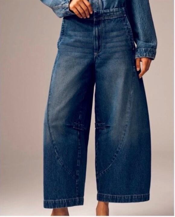 Pilcro Denim - Pilcro Wide-Leg Flare Jeans in Dark Blue Denim